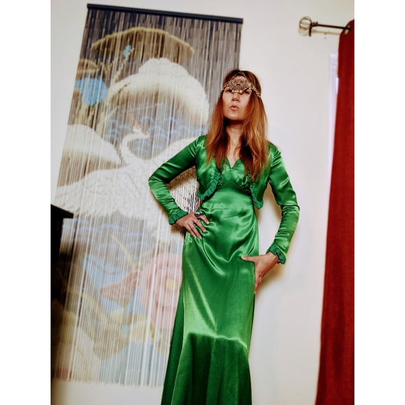 70s disco maxi dress with ruffle jacket - Picture 2 of 7